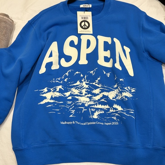 MADHAPPY ASPEN EXCLUSIVE FLEECE CREWNECK IN BLUE Size Medium New with Tags